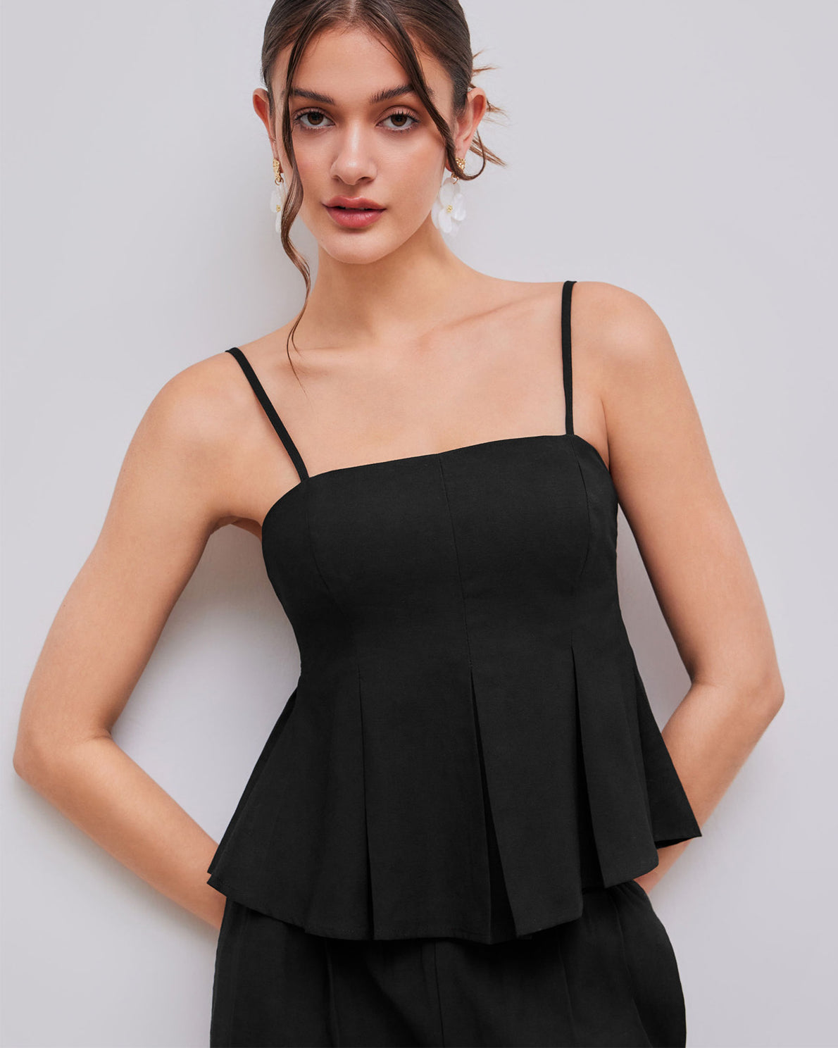 Elevate Your Style with the Box Pleats Black Fit & Flare Top!