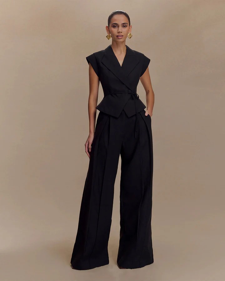 Elevate Your Style: Black Tie Up Waist Coat Suit Set