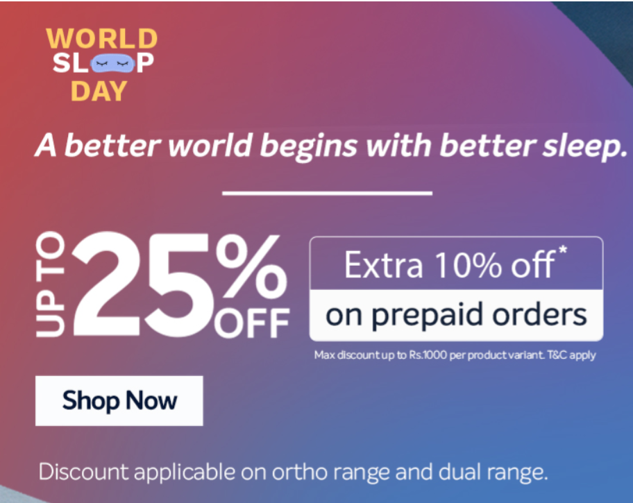 Sleepwell World Sleep Day: Save Up to 25% + Extra 10% on Prepaid Orders!