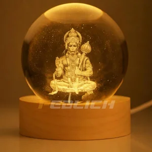 Illuminate Your Space with 3D Hanuman Crystal Ball Night Lamp!