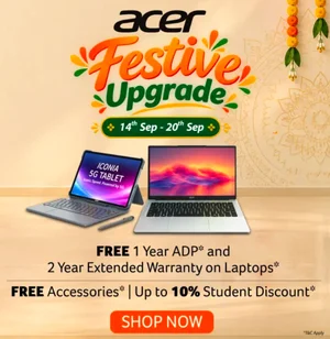 Grab FREE 1 Year ADP & 2 Year Warranty on Acer Laptops!