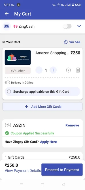 Get 2.5% Cashback on Amazon ₹250 Voucher with Code ASZIN!
