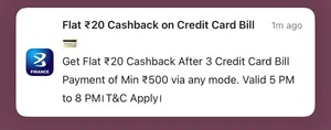 Get Rs. 20 Cashback on Credit Card Bill Payments!
