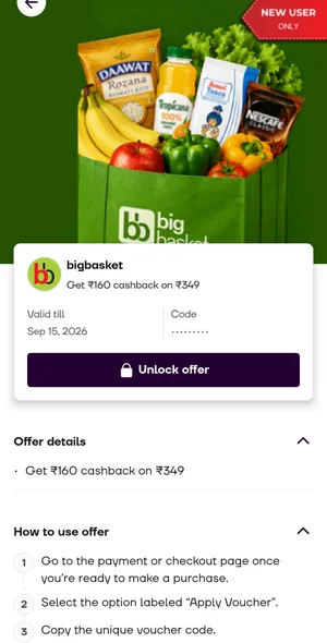 Save ₹160 on BigBasket Orders Over ₹349!
