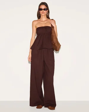 Grab 20% Off Brown Bandeau Top & Pants Set - Limited Time Offer!