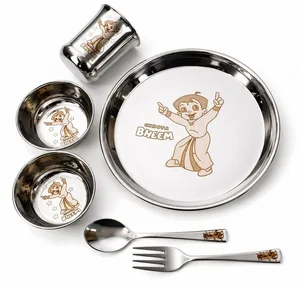 Grab the Chhota Bheem Steel Dinner Set for Kids – Pack of 6!
