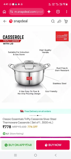 Grab the Classic Essentials Triply Casserole - Perfect for Your Kitchen!
