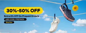 Grab 30%-50% Off + Extra 5% on Prepaid Crocs Orders!