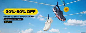 Grab 30-50% Off Crocs + Extra 5% on Prepaid Orders!