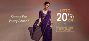Save 20% + Free Blouse Fabric on Stunning Sarees!