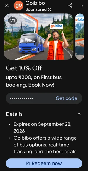 Save 10% Up to ₹200 on Your First Goibibo Bus Booking!