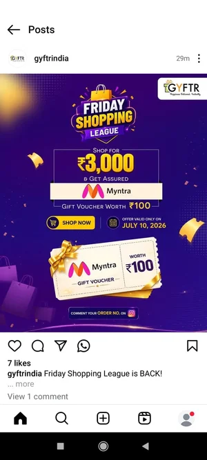 Shop ₹3,000 on GyFTR & Grab a ₹100 Myntra Voucher!