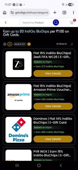 Earn Up to 20 IndiGo BluChips on Gift Cards Now!