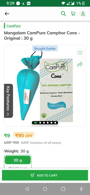 Get Mangalam Camphor Cones for Just ₹9 Each - Free Delivery!