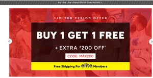 Maxfashion: Buy 1 Get 1 Free + Extra Rs.200 Off with Code MAX200!