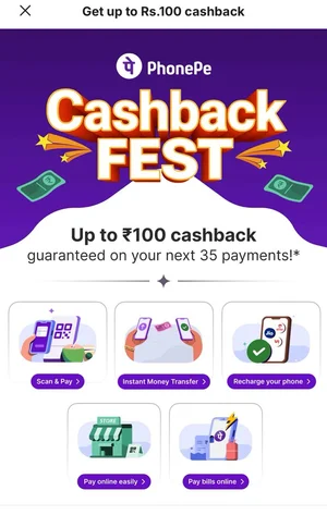 Get ₹1-100 Cashback on PhonePe Transactions Now!