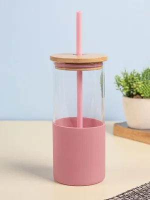 Stay Hydrated with Stylish Pink Borosilicate Glass Sipper!