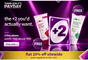 Plum Payday Sale: 20% Off + 2 Free Gifts on ₹999+ Orders!