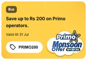 Save Up to ₹200 on Primo Bus Tickets - Monsoon Offer!