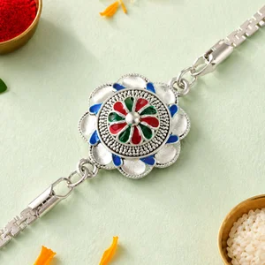 Get Round Floral Silver Chain Rakhi for Just ₹12!