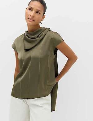 Elevate Your Style with This Satin Striped Cowl Neck Top!