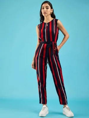Stylish Striped Keyhole Jumpsuit with Belt - Grab Yours Now!